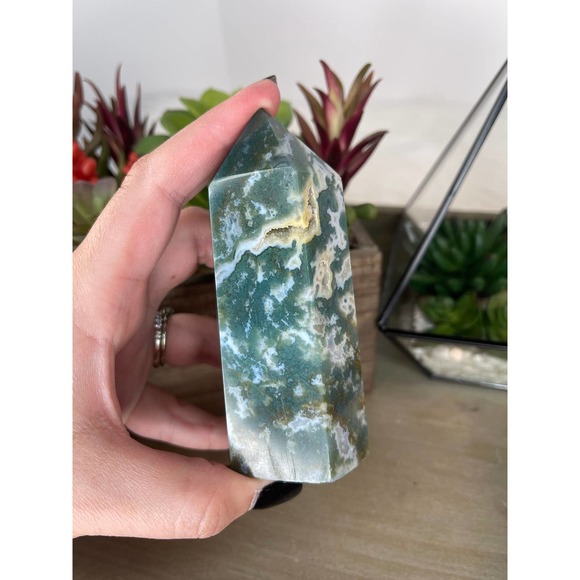 Moss Agate Druzy Tower Polished Stone Crystal - Picture 9 of 10